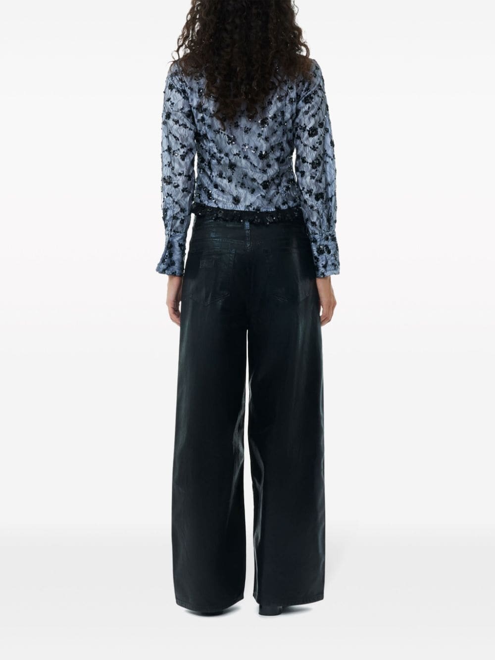 waxed-finish wide-leg jeans - 4