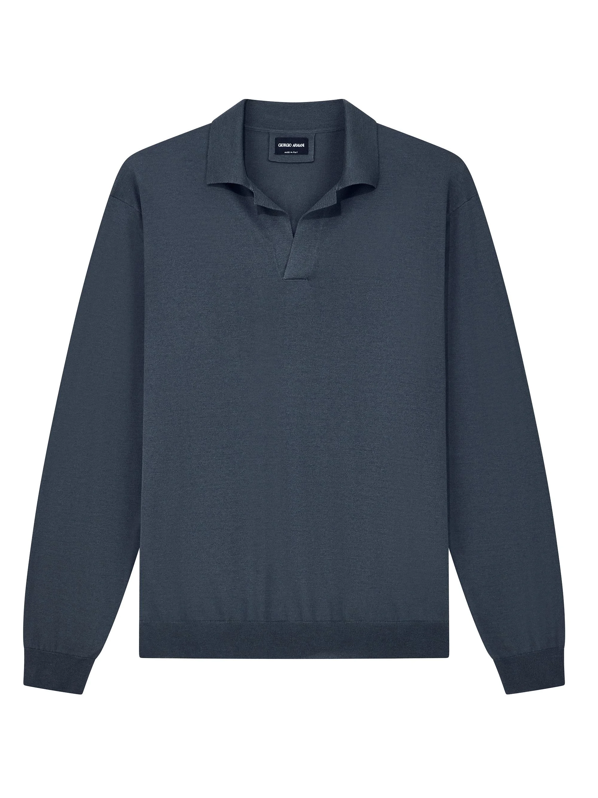 Men's Silk-Cotton Polo Sweater - Blue - 1