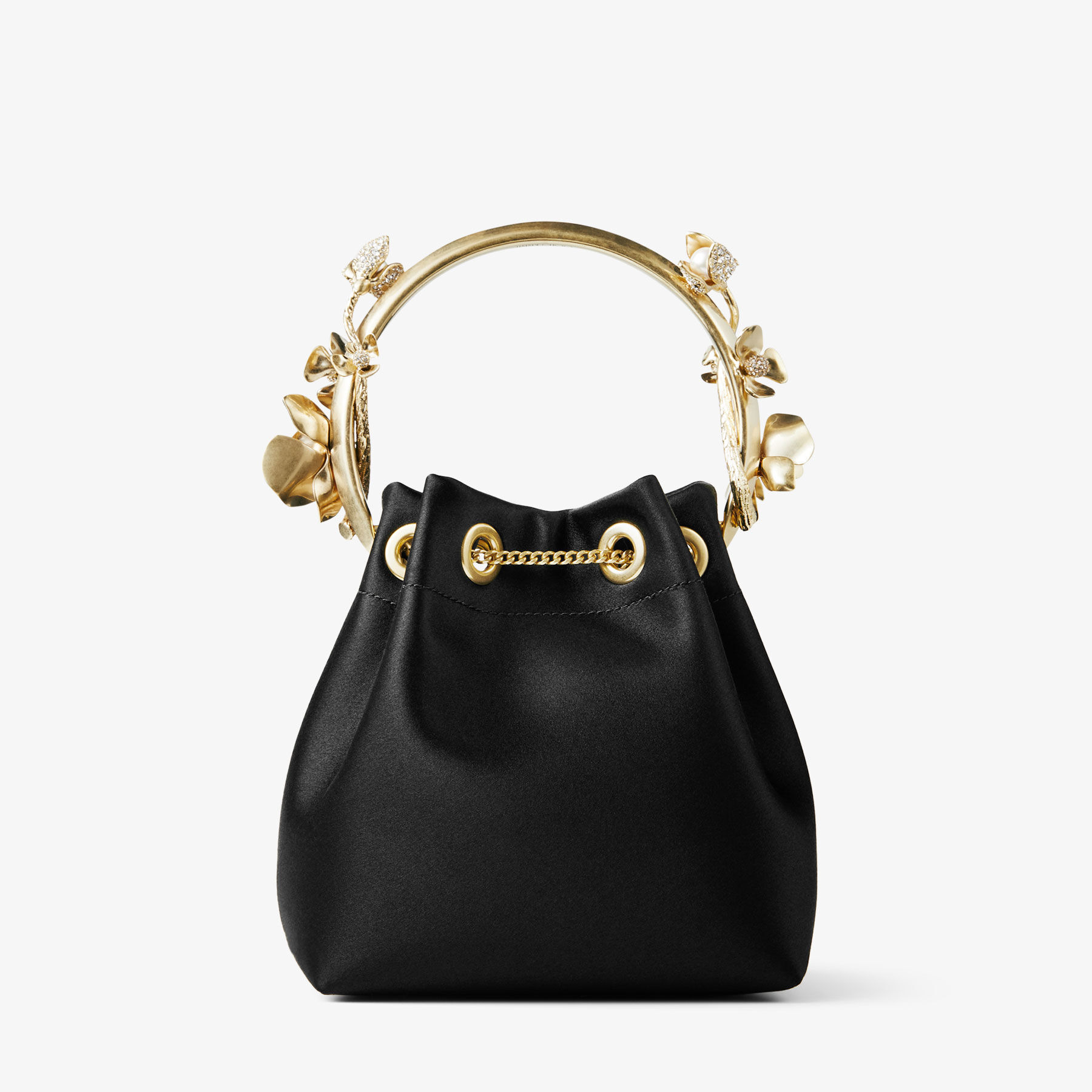 Bon Bon
Black Satin Bucket Bag with Metal Flowers - 6