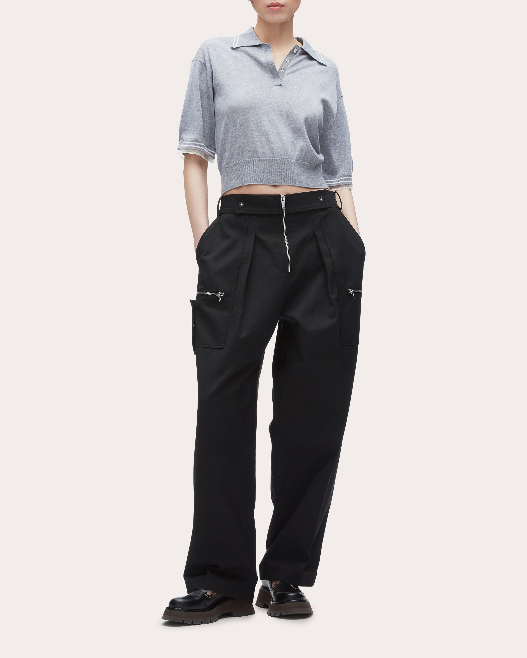 Cropped Organza-Trimmed Wool Polo Shirt - 5