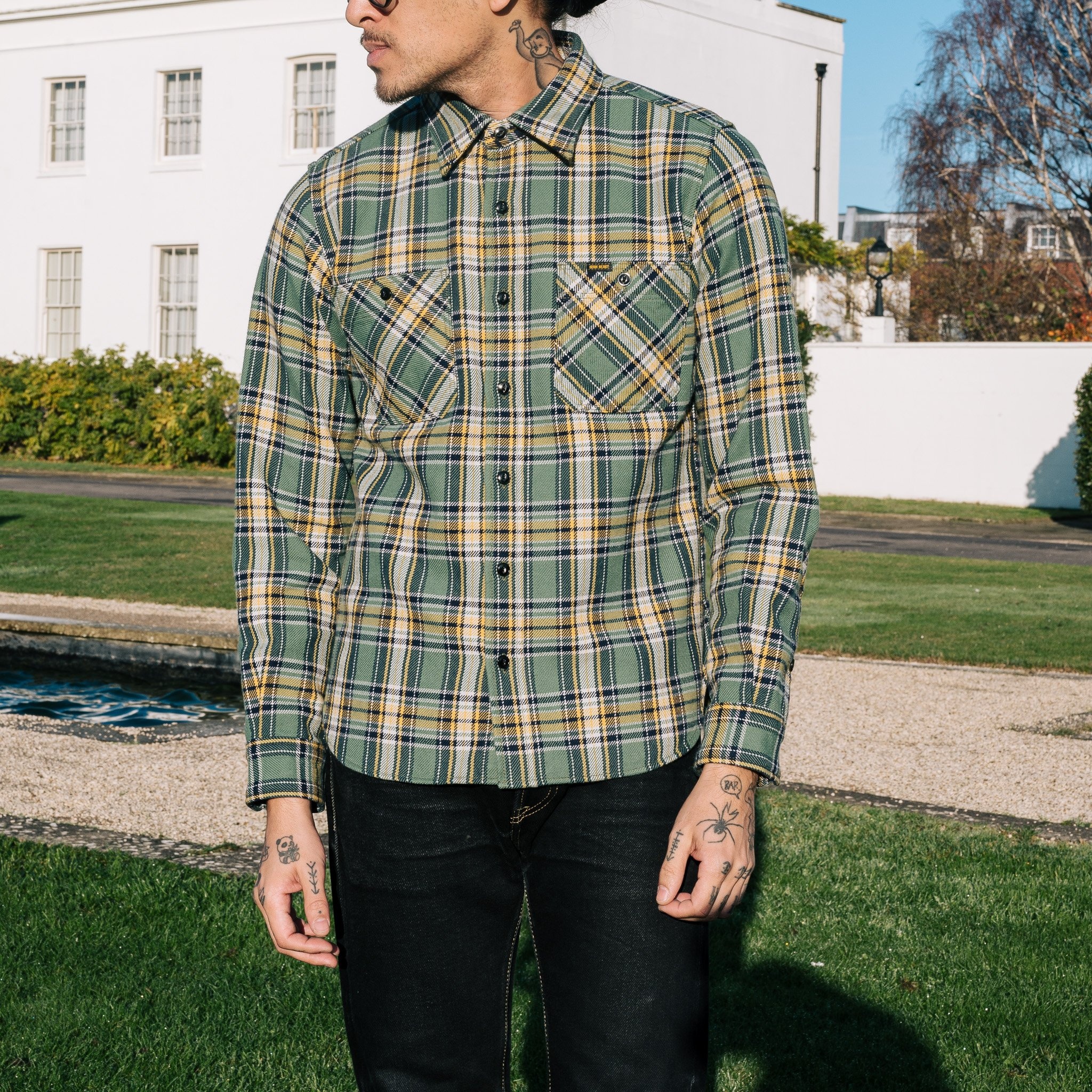 Ultra Heavy Flannel Tartan Check Work Shirt - Green - 3