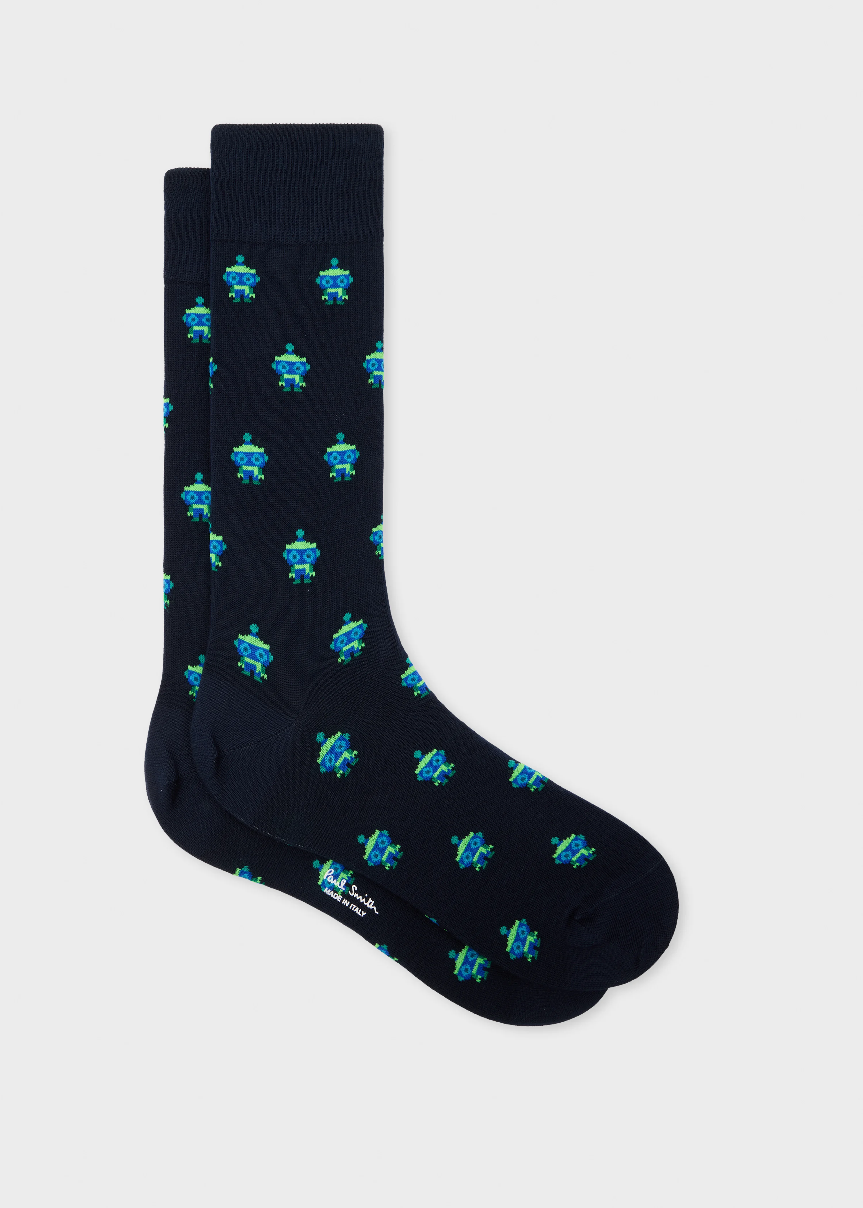 Black and Navy 'Robot' Jacquard Socks - 1