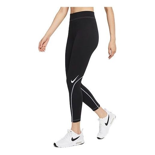 (WMNS) Nike Sportswear Swoosh High Waist Training Sports Tight Gym Pants/Trousers/Joggers Black DD55 - 1