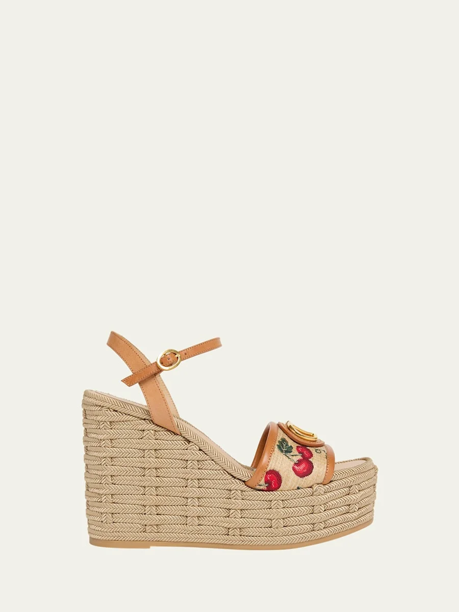 VLogo Cherry Jacquard Raffia-Wedge Espadrilles - 1