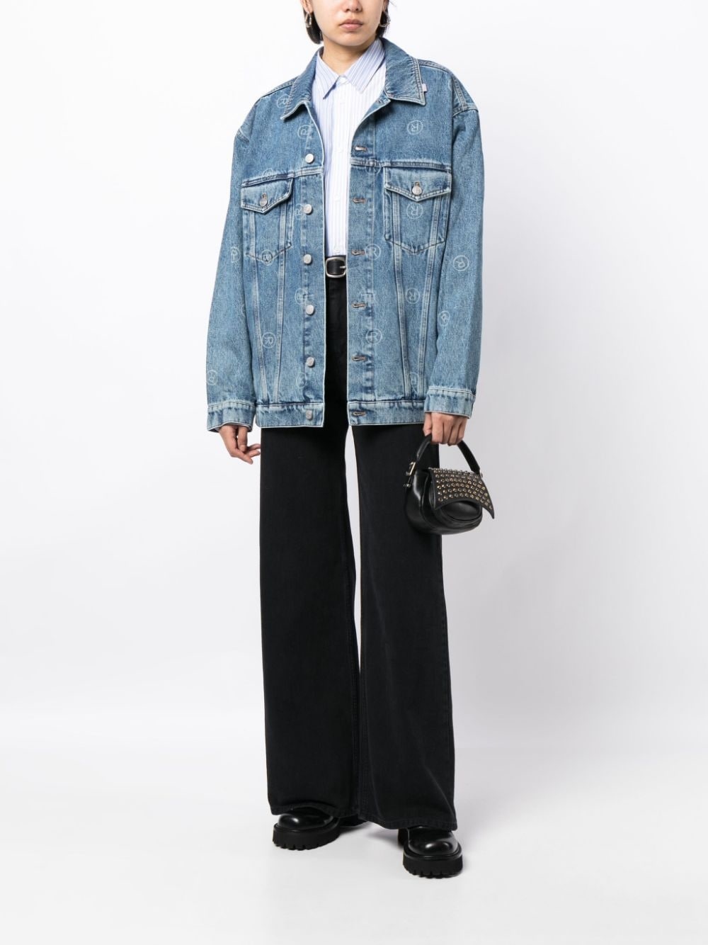 monogram-print denim jacket - 3