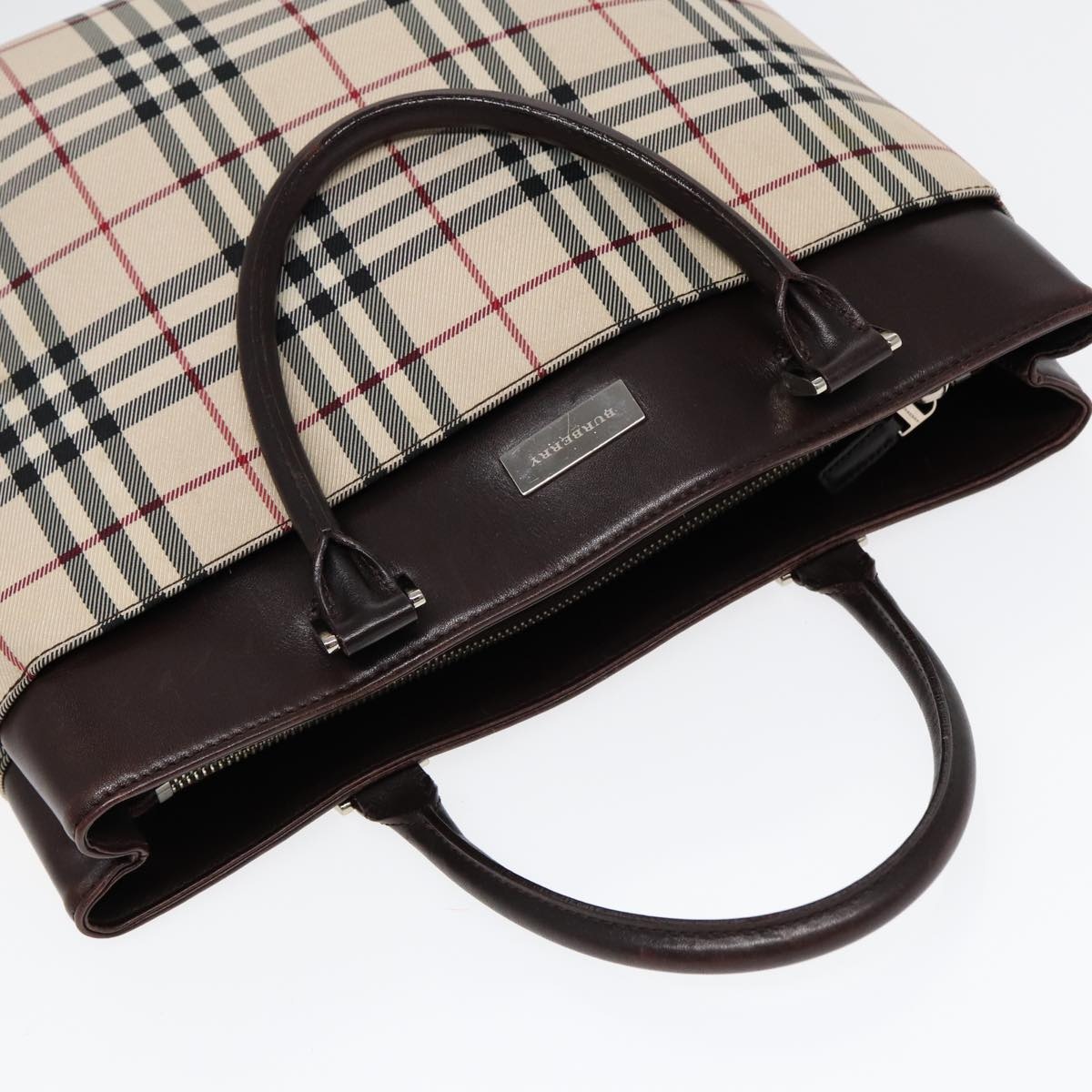 Burberry Nova Check Hand Bag Canvas Beige Silver - 6