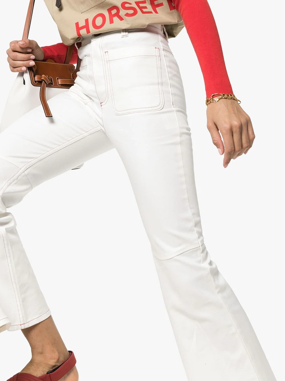 contrast stitch flared jeans - 5