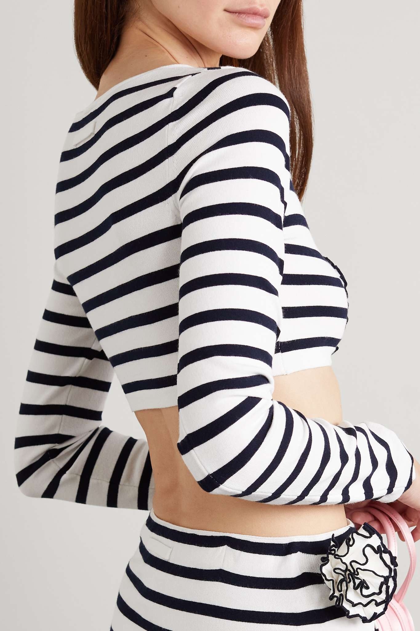 Cropped appliquéd striped stretch-knit top - 6