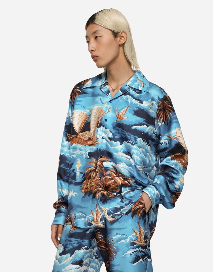 Silk twill shirt with Hawaiian print - 2