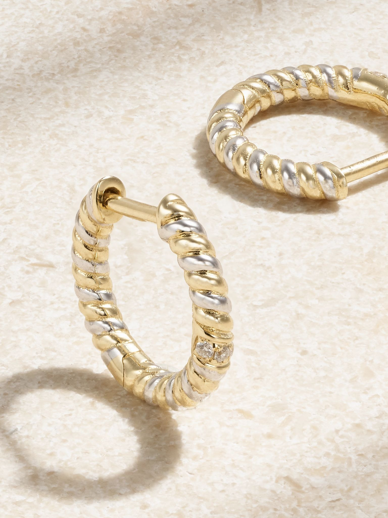 9-karat yellow and white gold diamond hoop earrings Gold - 3