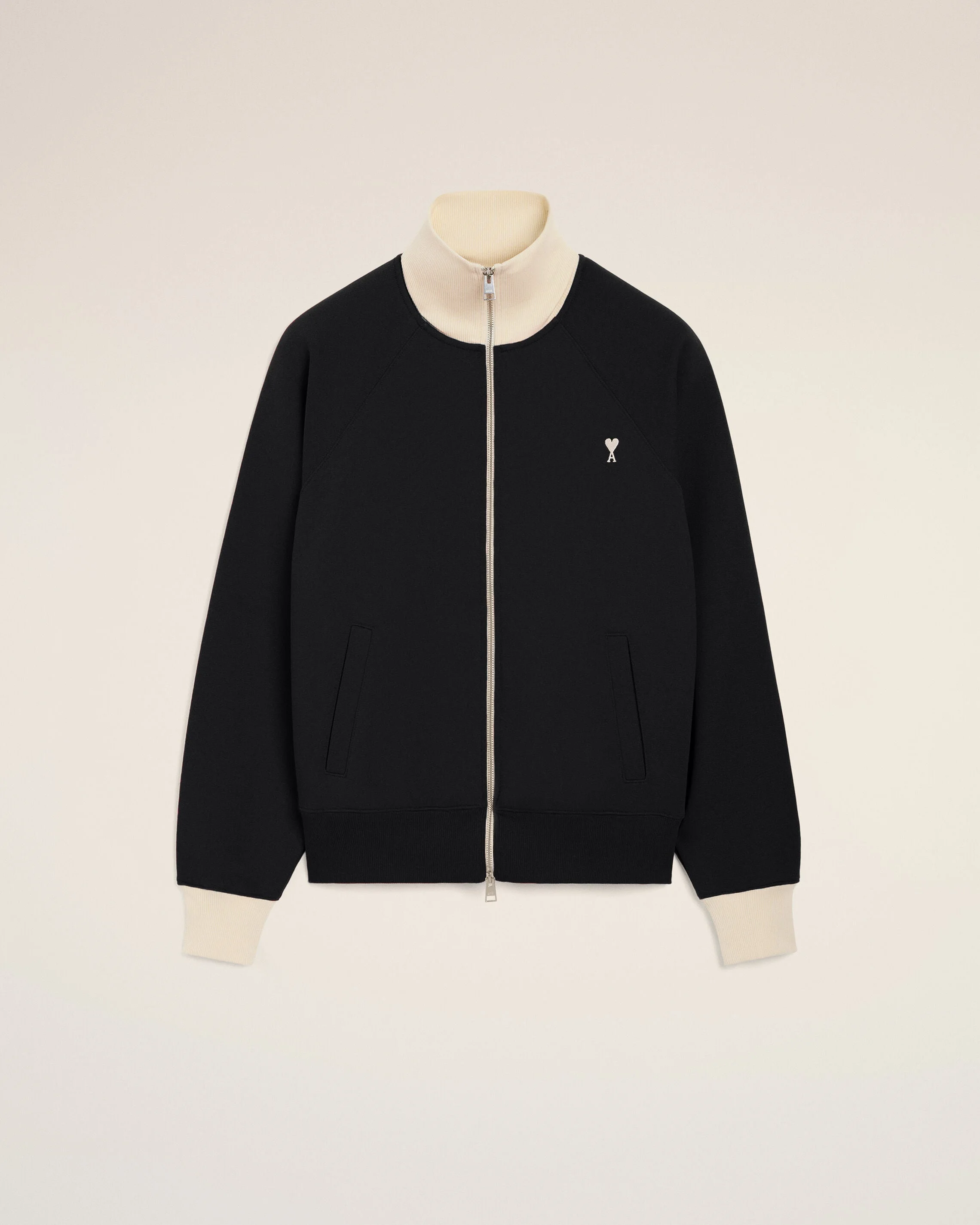 BLACK ZIPPED COTTON SWEATSHIRT WITH AMI DE COEUR - 1