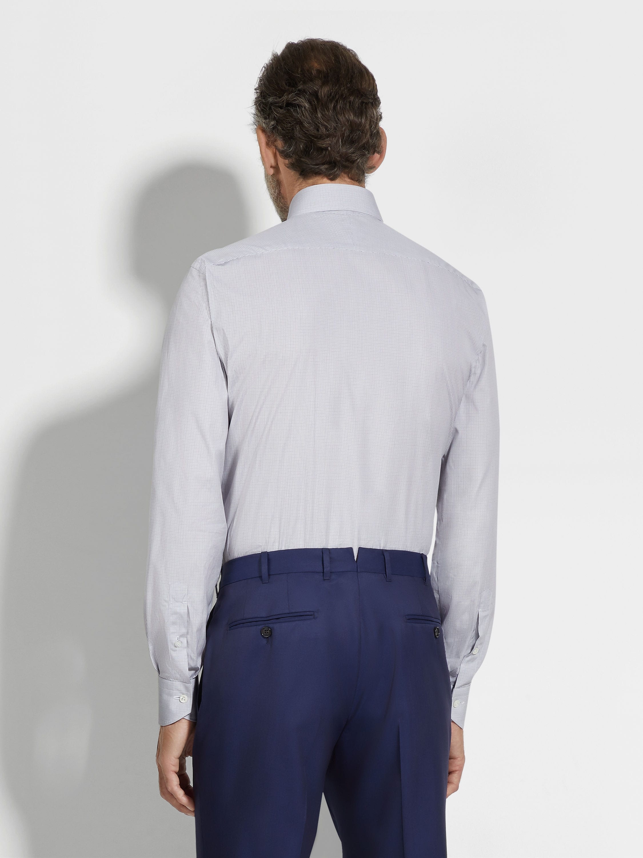 WHITE AND NAVY BLUE MICRO-CHECKED CENTOVENTIMILA COTTON SHIRT - 4