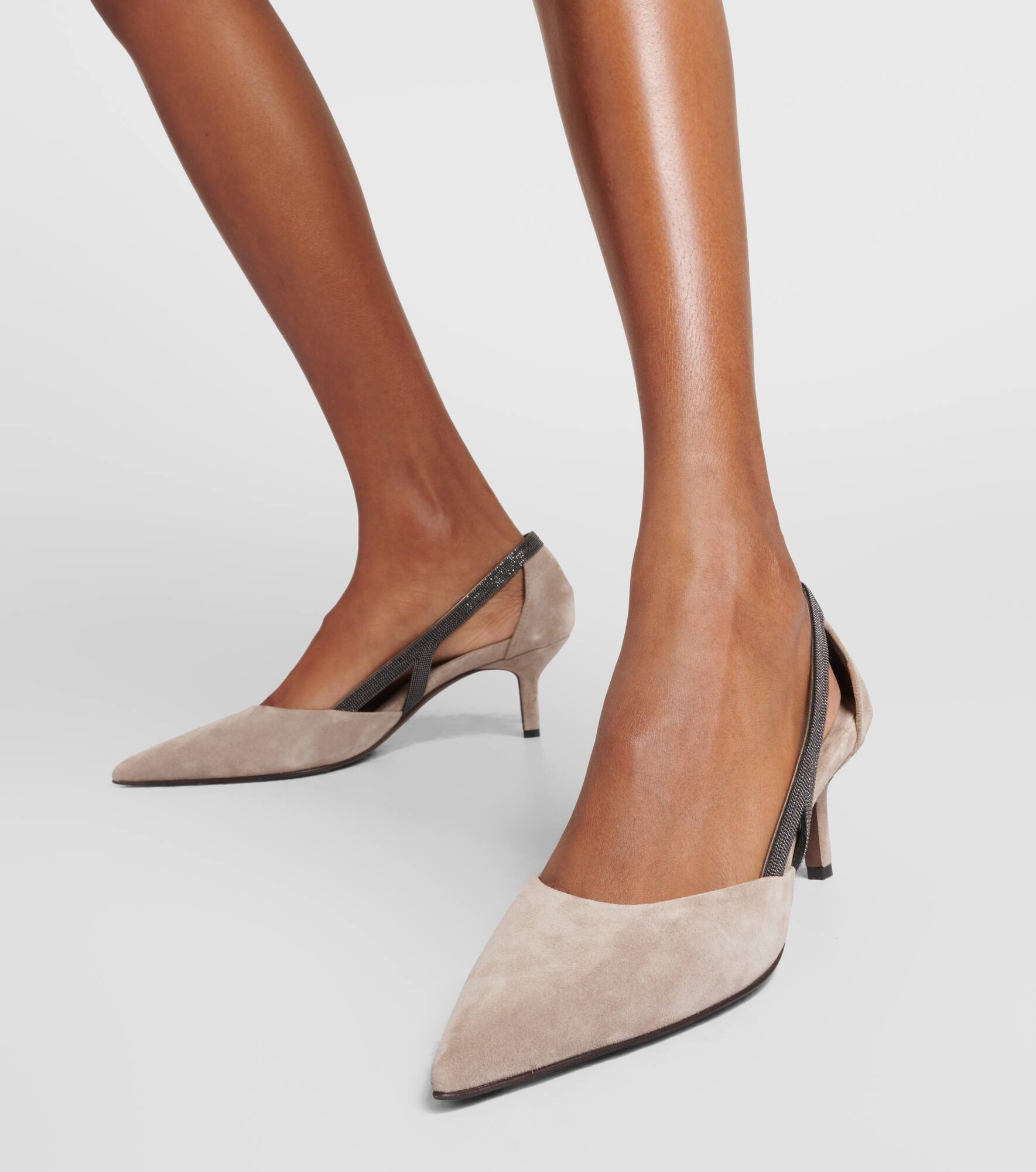 Embellished suede slingback pumps - 4