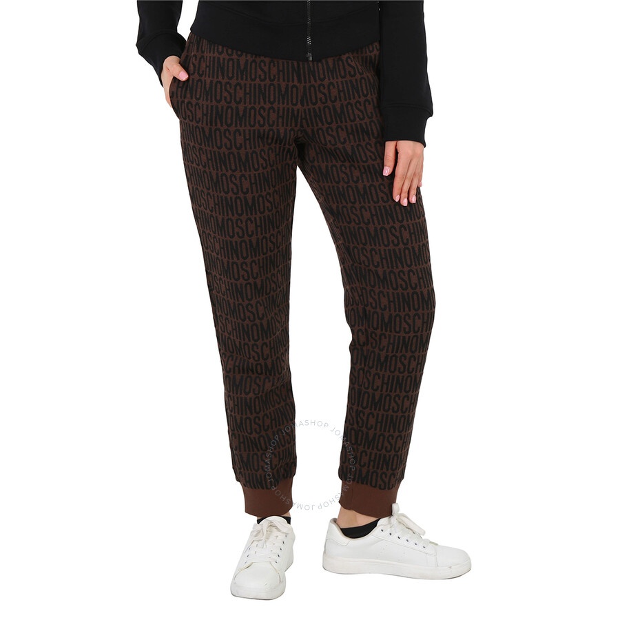 Moschino Ladies Fantasy Print Brown Allover Monogram Joggers - 3