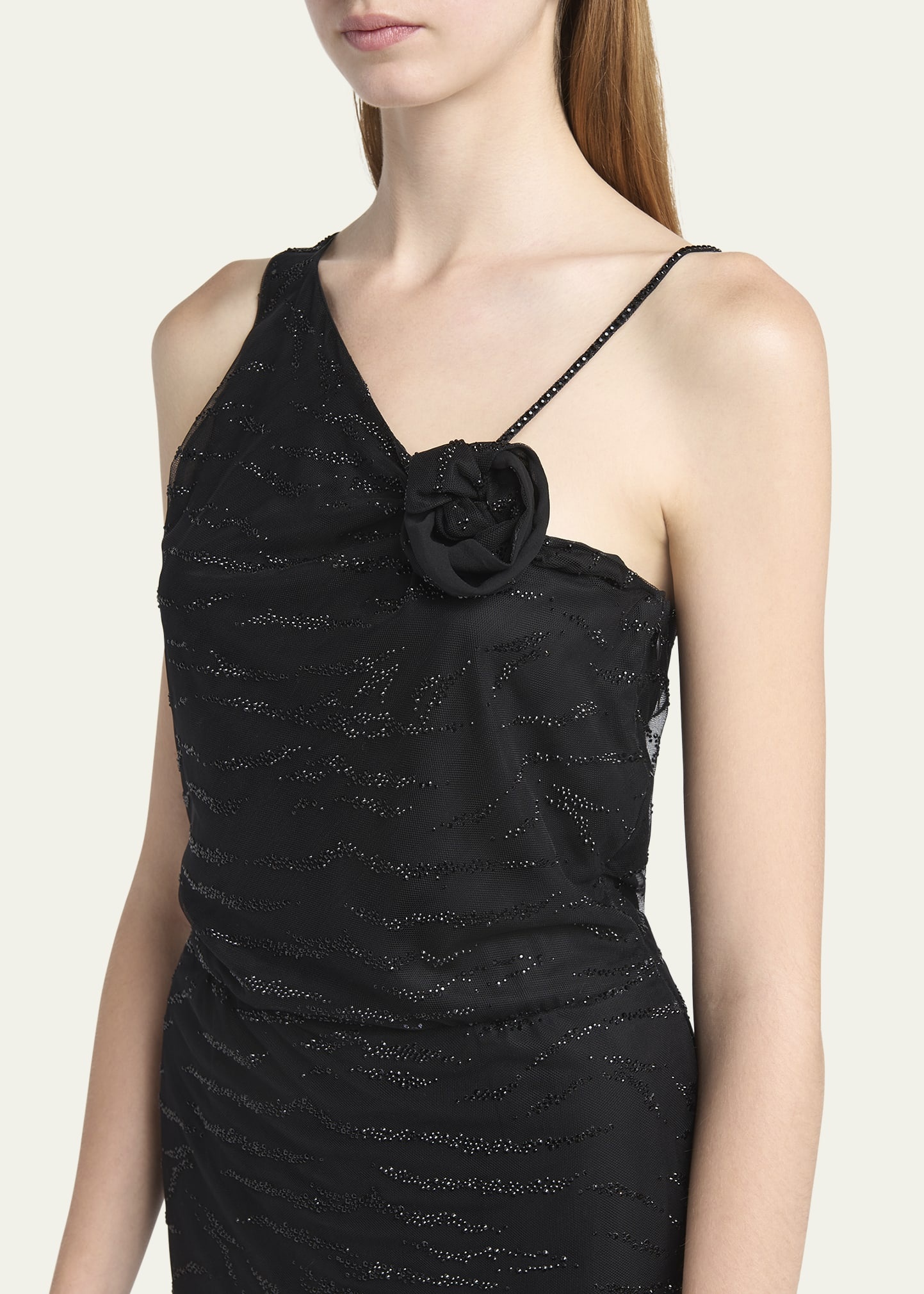 Embellished Rose One-Shoulder Gown - 5