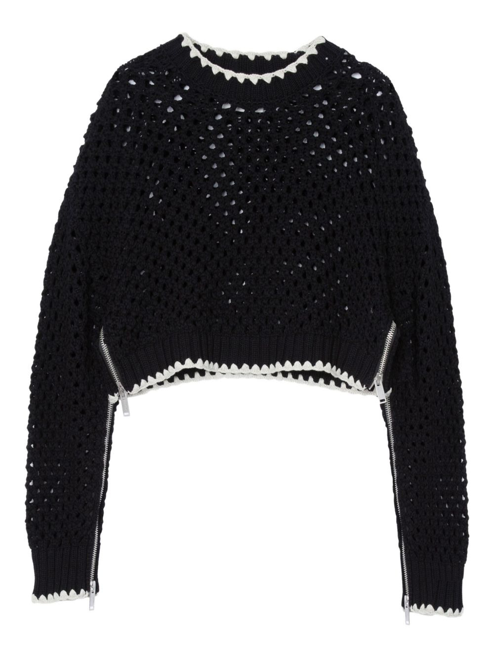 crochet-detail zip-cuff sweater - 1