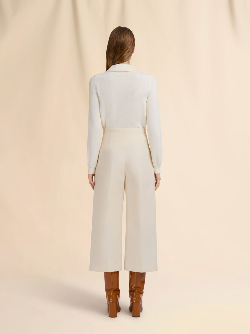 CREAM COTTON CADY CROPPED TROUSERS - 3
