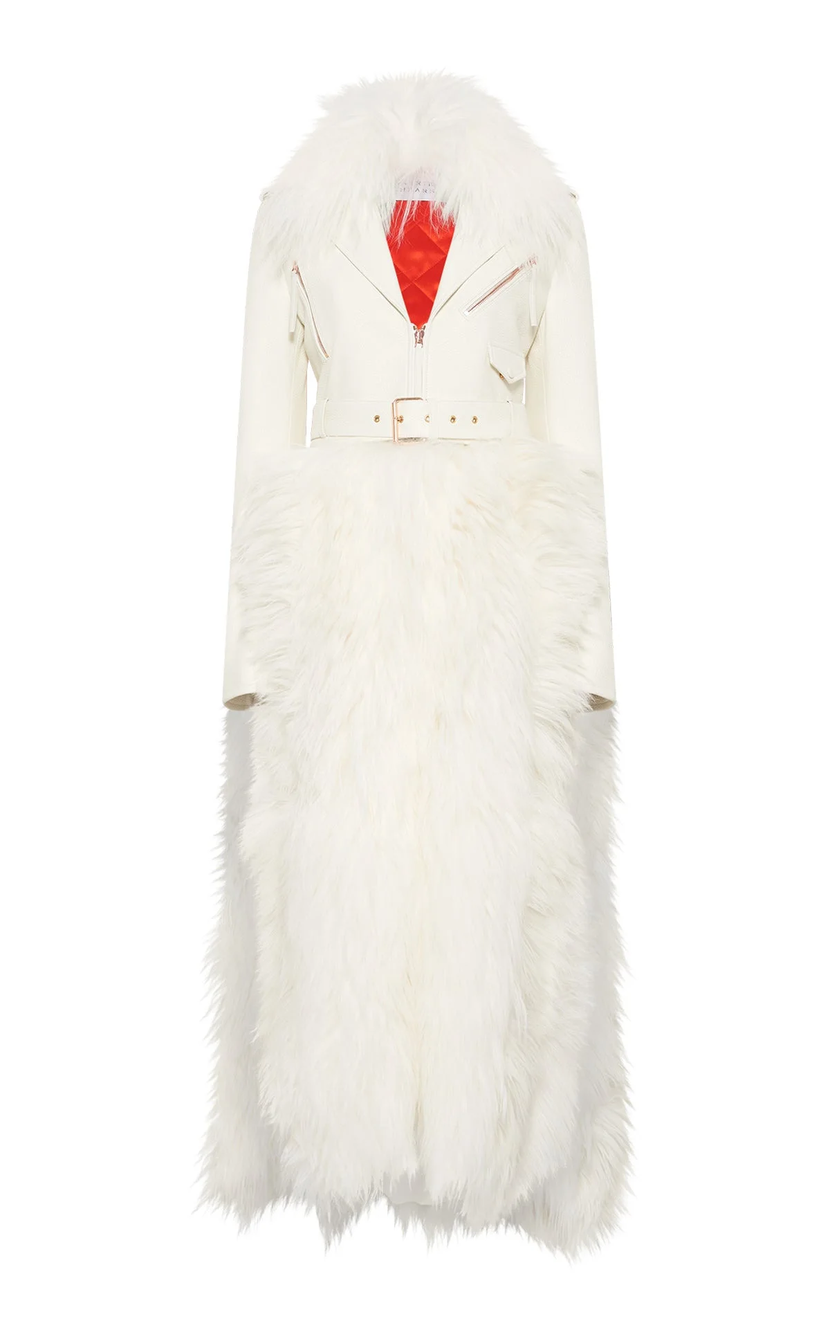 Brymwylf Convertible Coat in White Textured Leather & Cashmere Shearling - 1