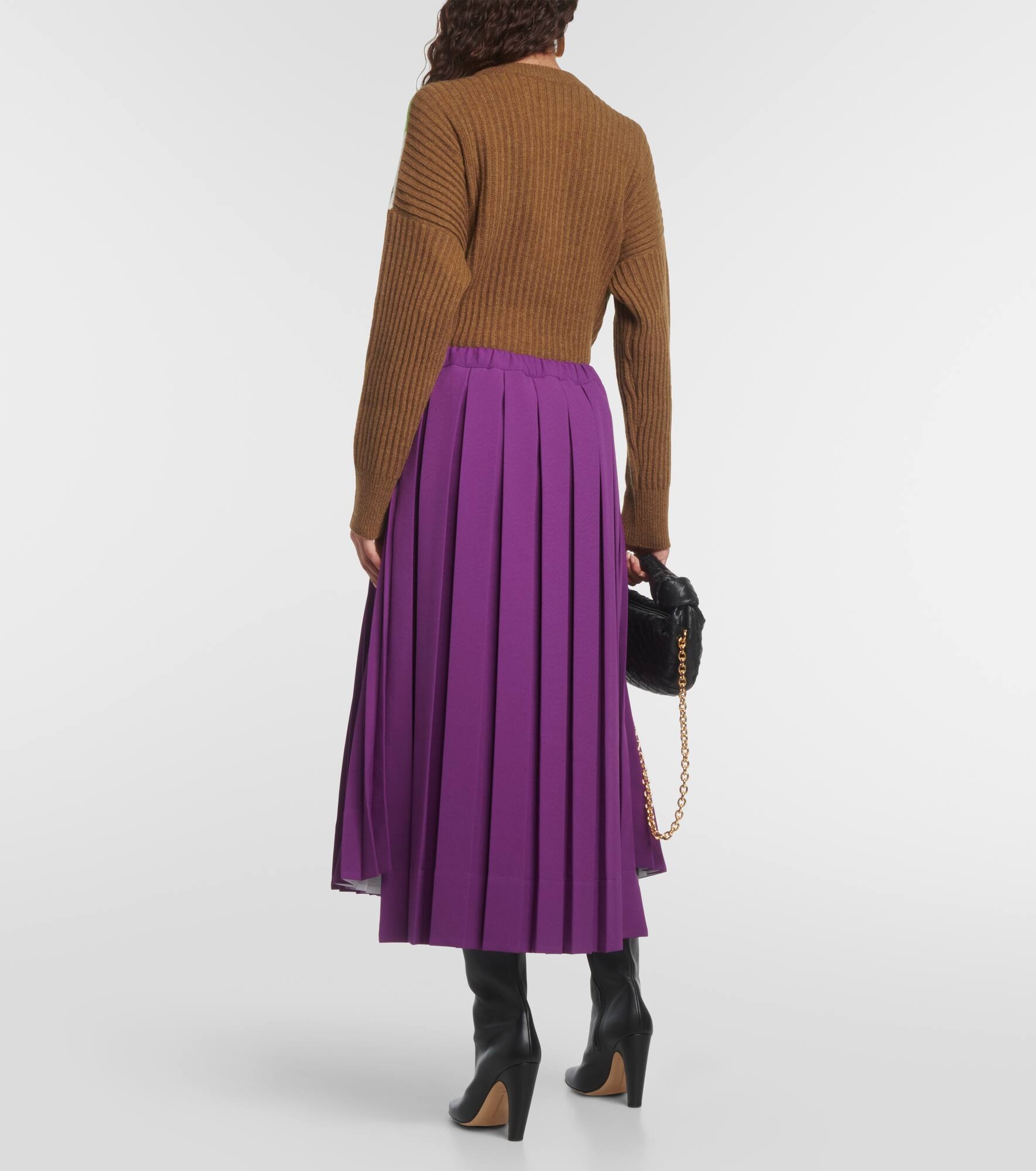 Pleated jersey midi skirt - 3