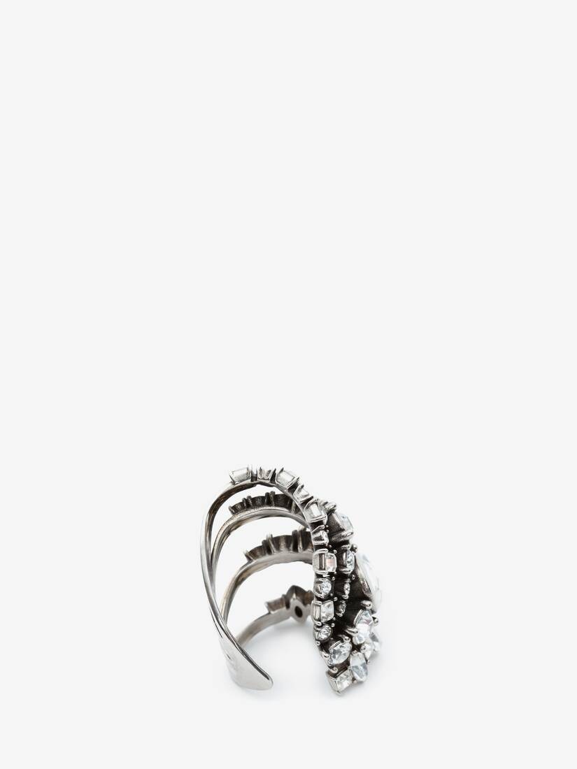 Short Jewelled Stacked Ring in Antique Silver - 3
