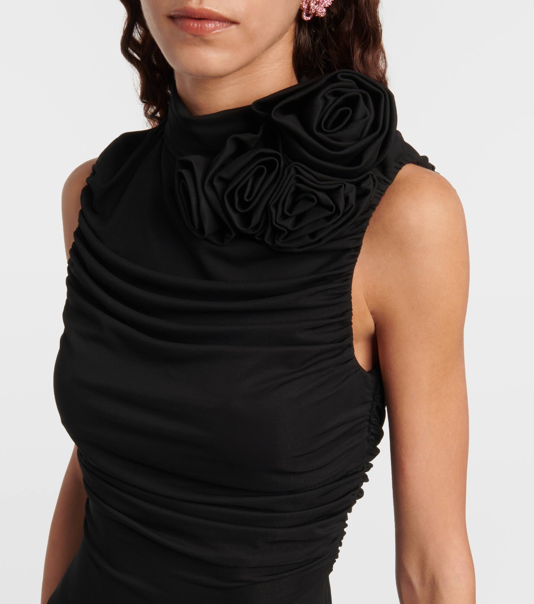 Floral-appliqué ruched maxi dress - 4