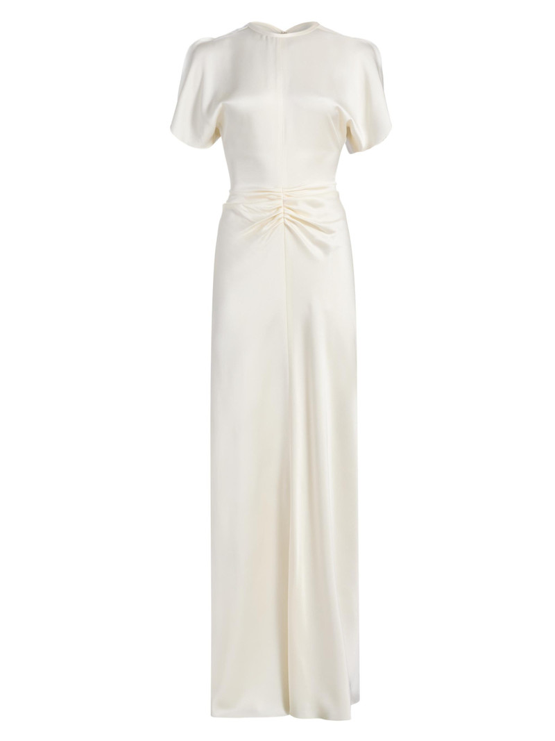 Women's Satin Gathered Waist Maxi Dress - Ivory 1