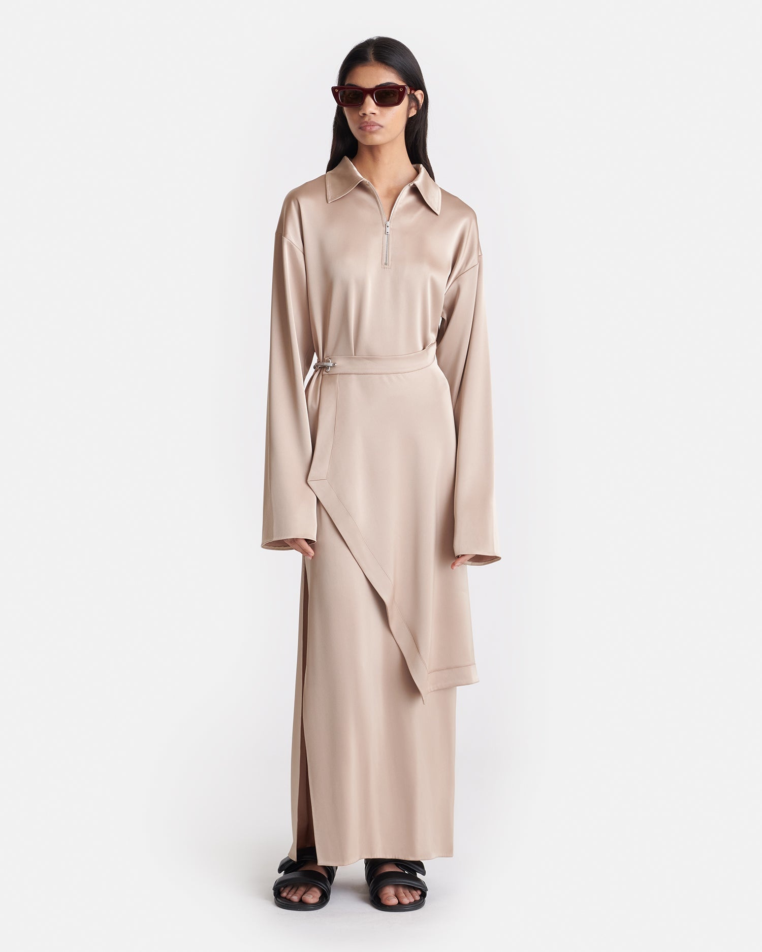 Draped Slip Satin Midi Dress - 3