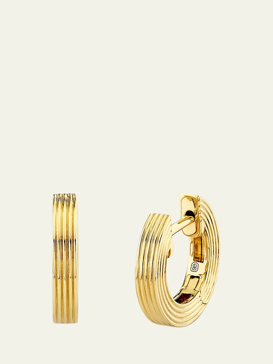 14K Small Fluted Huggie Hoop Earrings - 1
