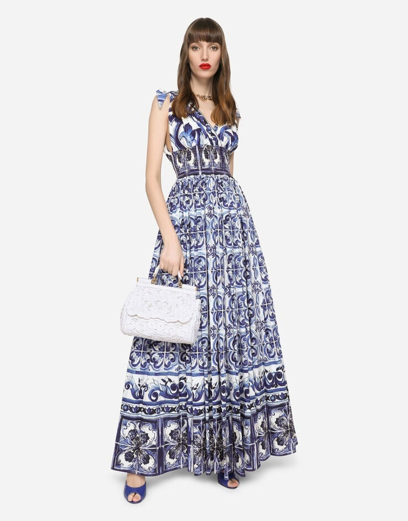Long majolica-print poplin dress 5
