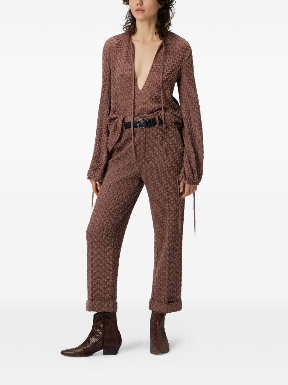 textured tie-neck top - 2