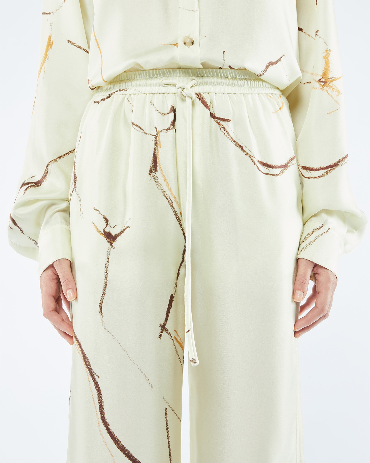 JARINE - Printed twill silk pants - Line drawing - 2