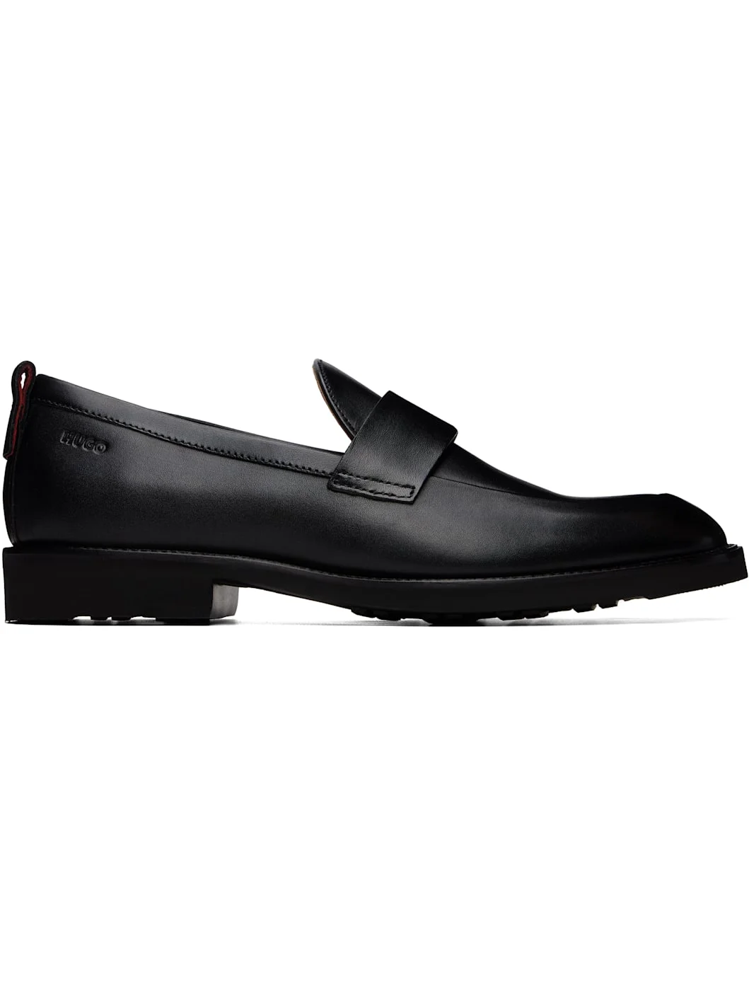 Black Leather Penny Trim Loafers - 1