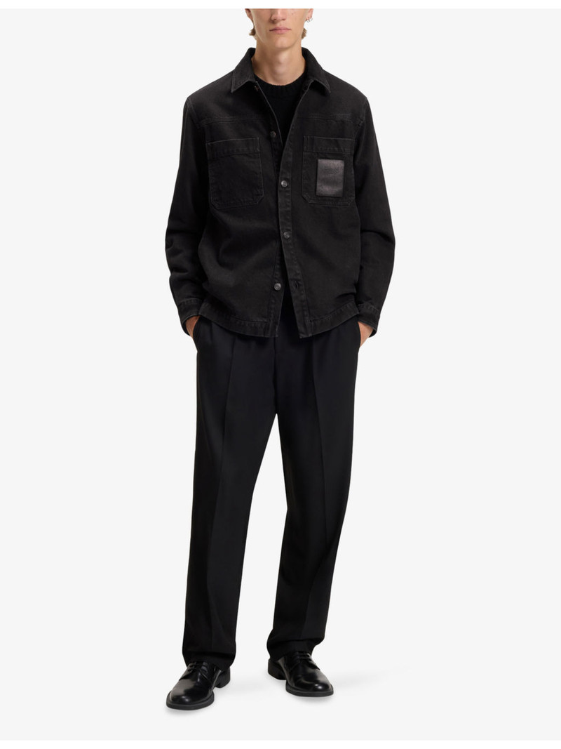 HUGO Brand-Patch Oversized-Fit Denim Shirt outlook