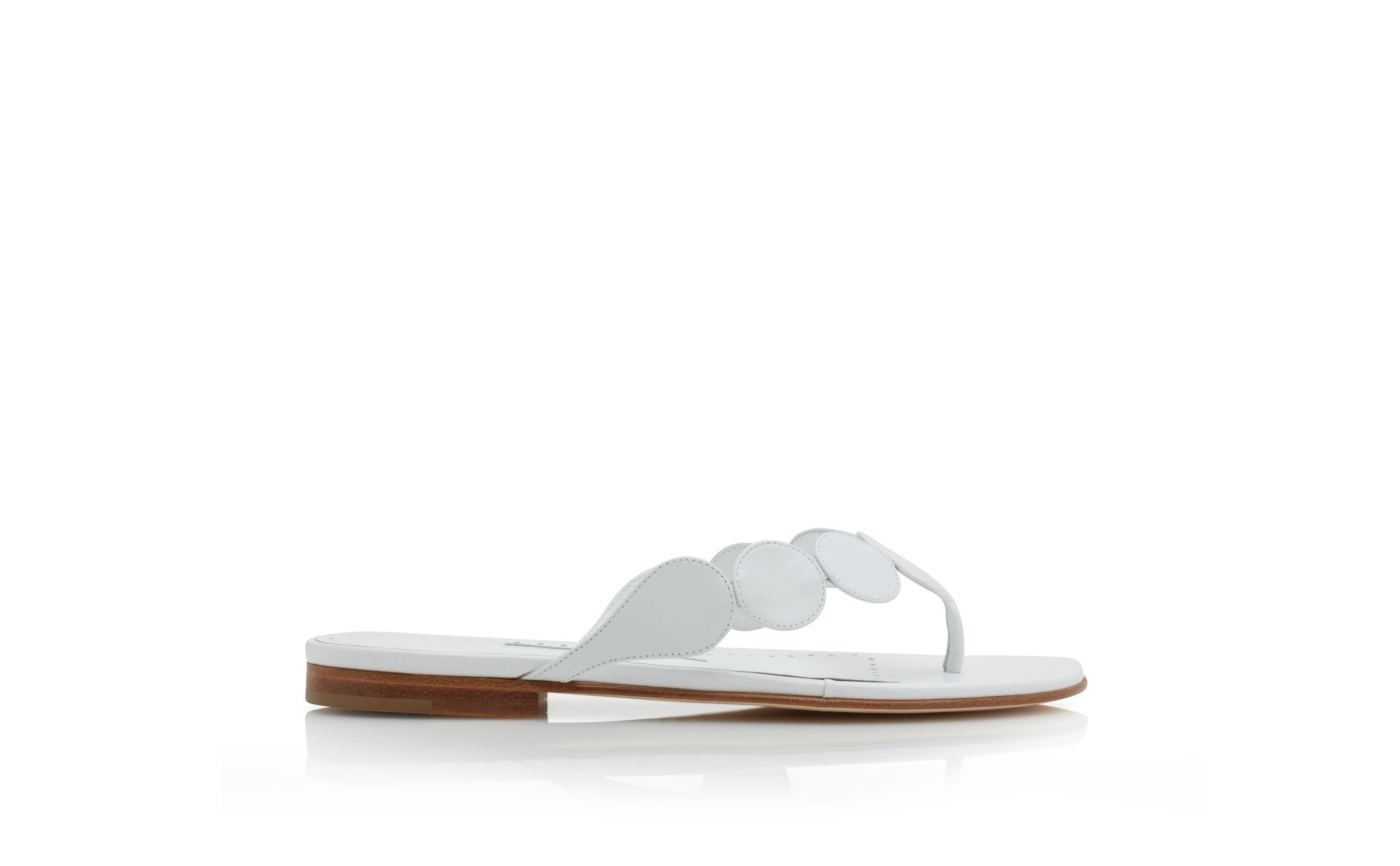 White Nappa Leather Circular Flat Sandals - 1