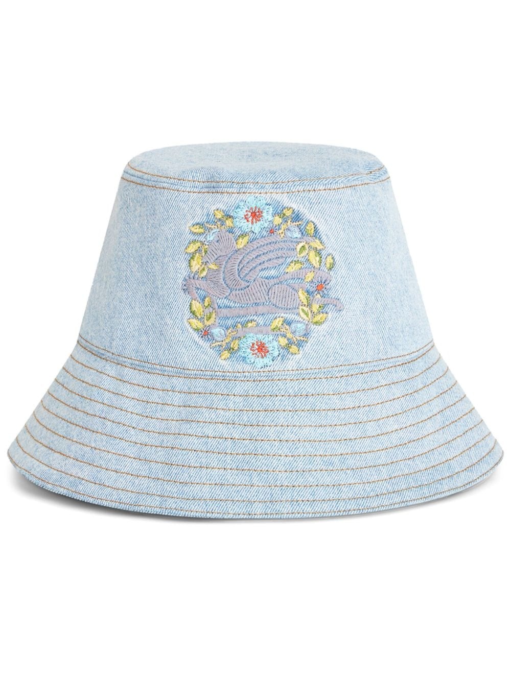 Pegaso embroidered denim bucket hat - 1