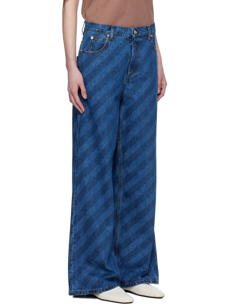 Blue Wide Leg Diagonal Stripe Jeans 2