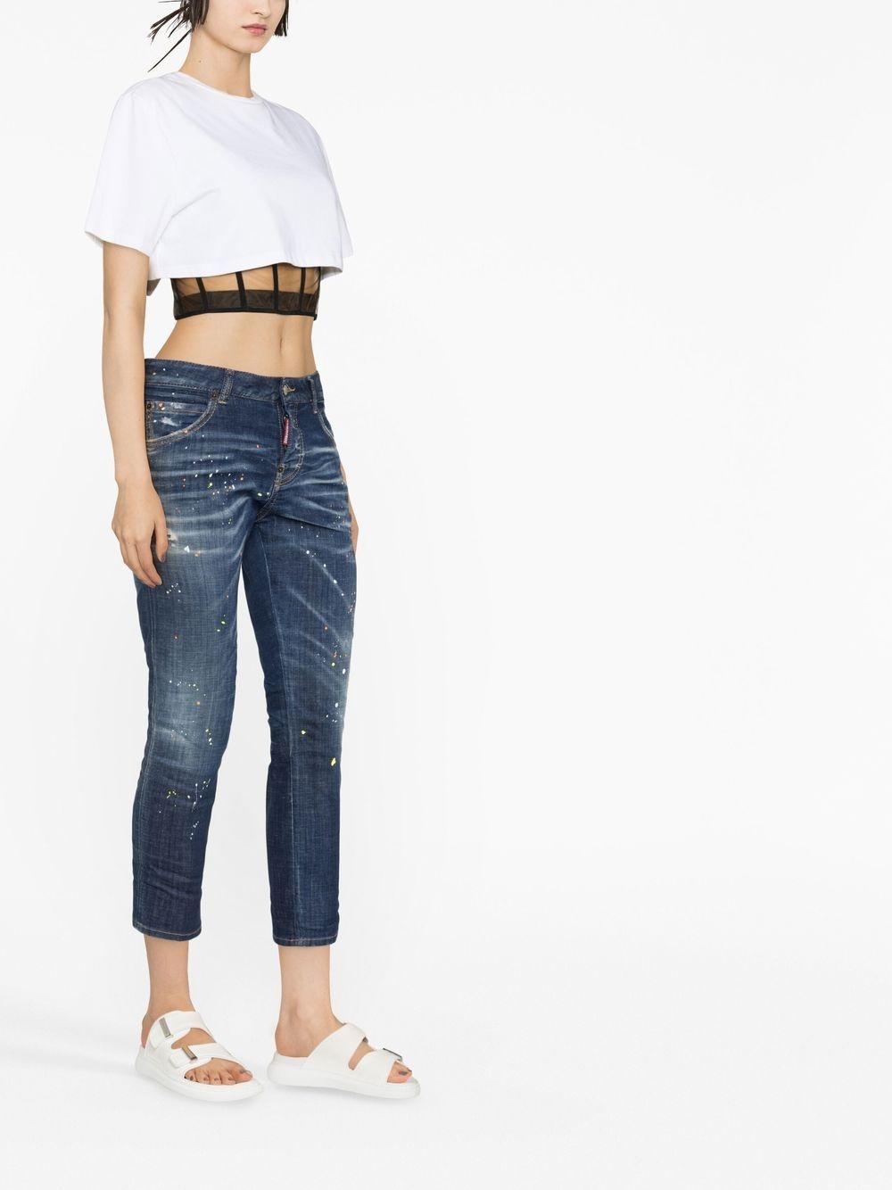 low-rise paint-splatter jeans - 4