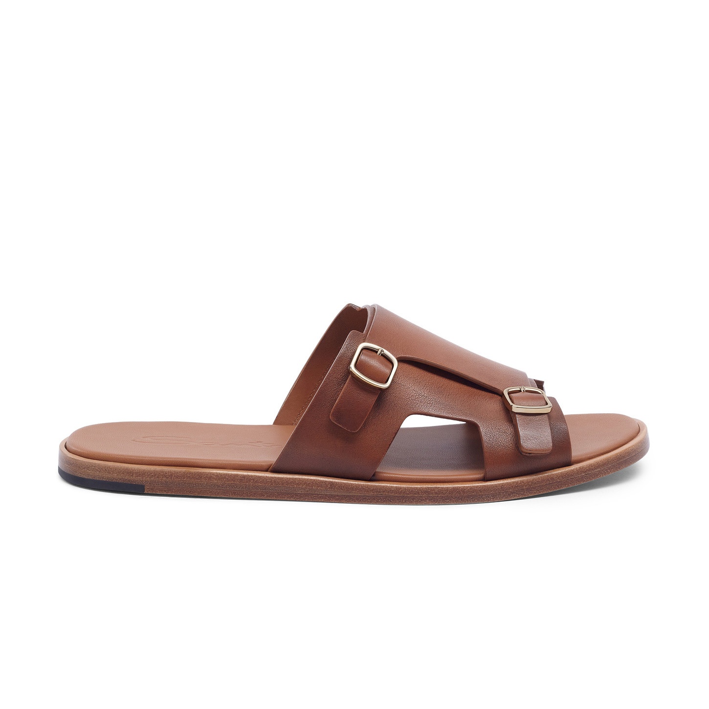 Men's brown leather double-buckle sandal - 1