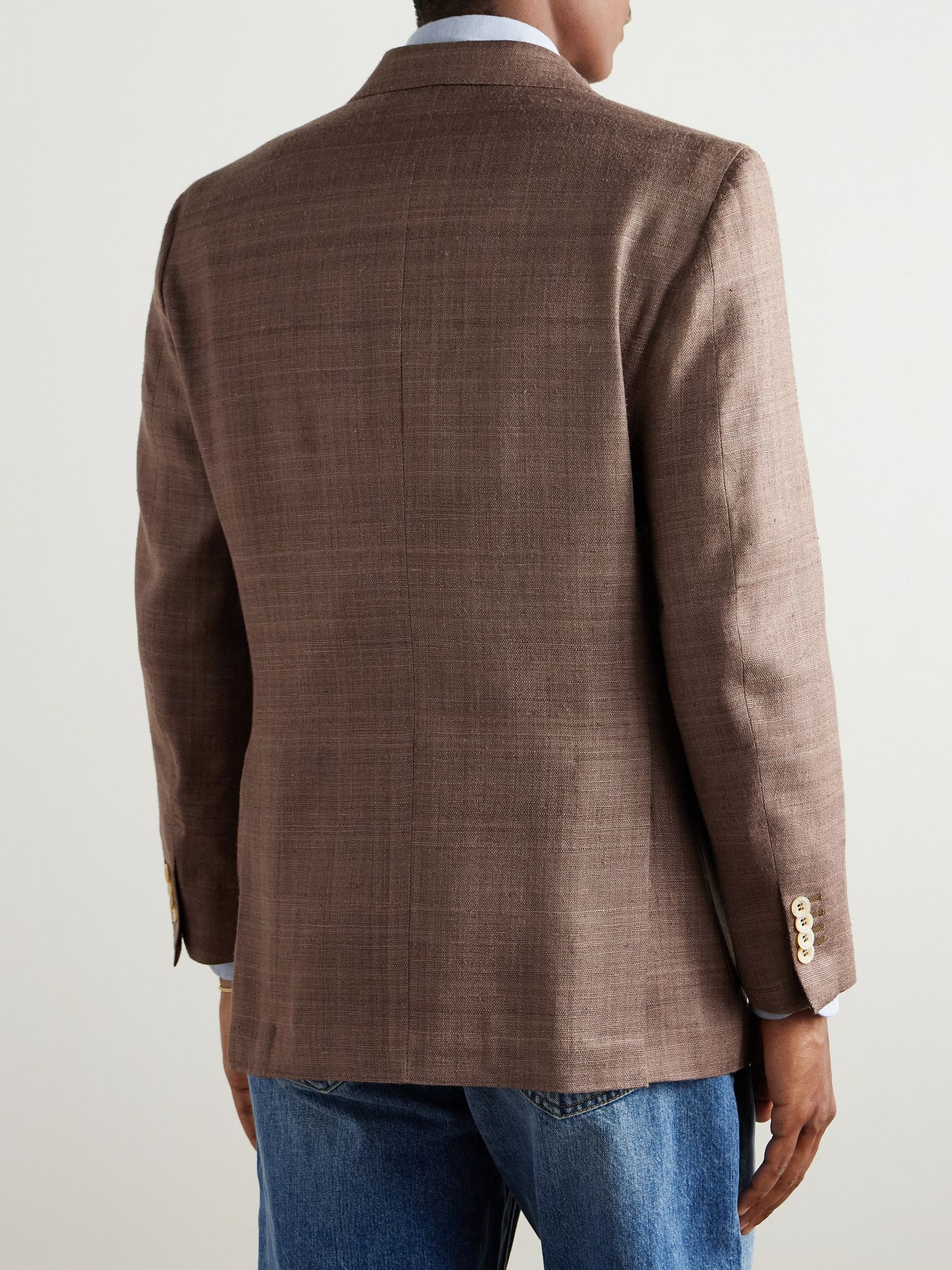 Double-Breasted Silk Blazer Brown - 4