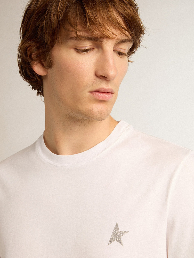Golden Goose Men's white T-shirt with silver glitter star on the front outlook