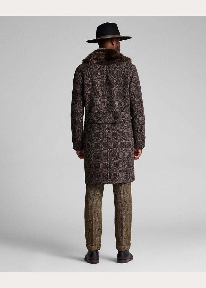 Shearling-Collar Jacquard Coat 4