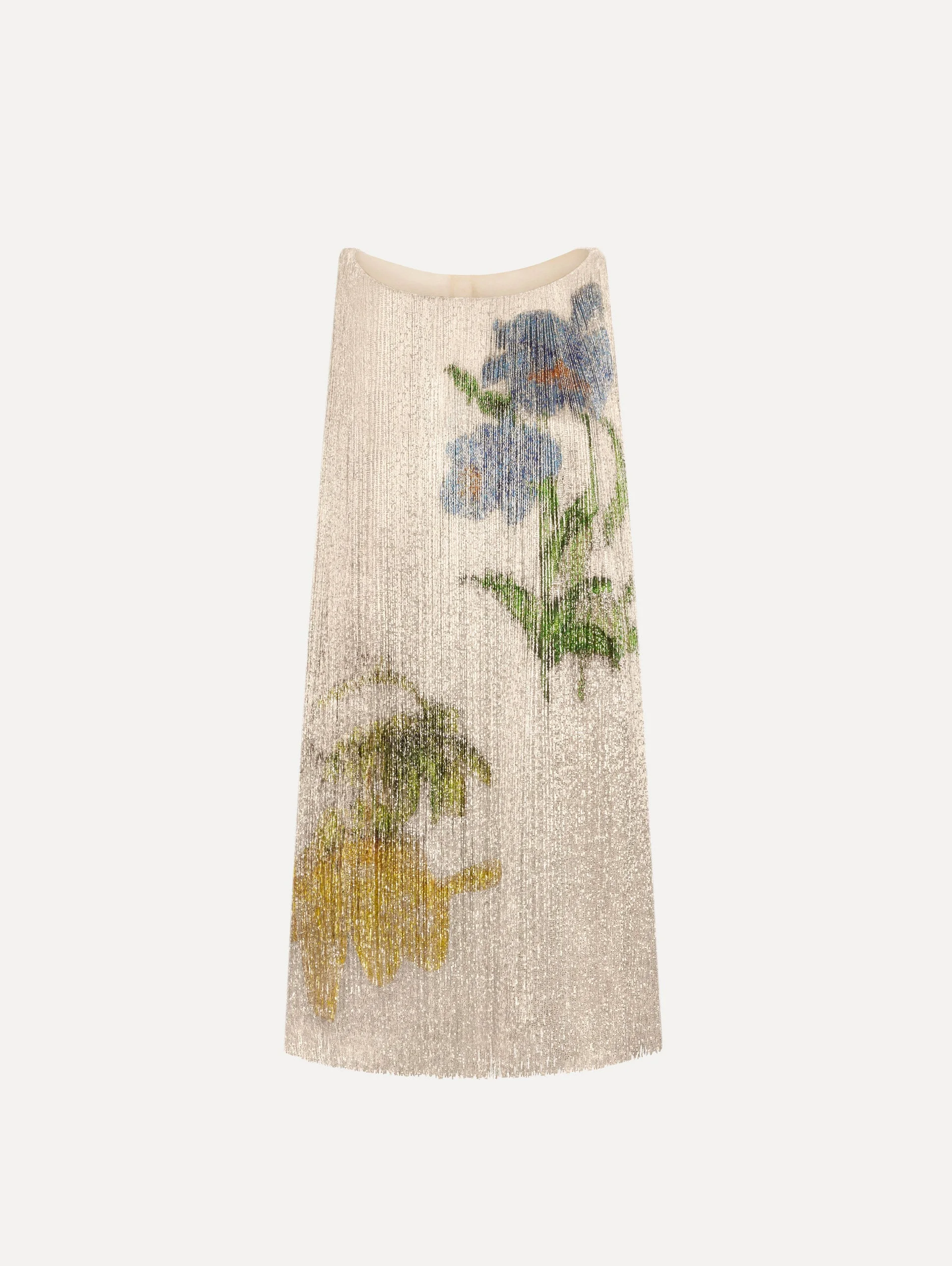 CHINÉ HIBISCUS BEADED FRINGE SHIFT DRESS - 1
