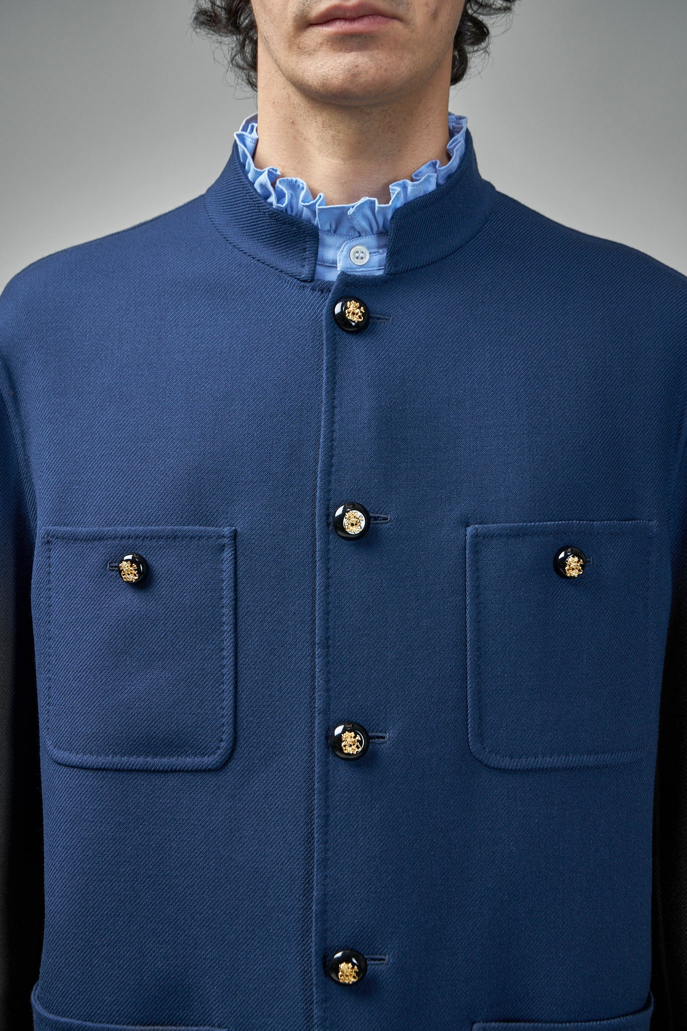 Double Wool Jacket with Mandarin Collar - 5