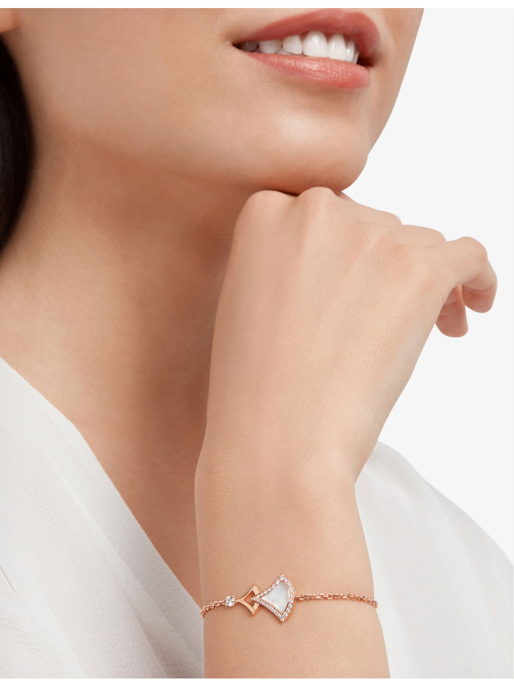 Divas Dream 18ct rose-gold, 0.31ct brilliant-cut diamond and mother-of-pearl charm bracelet - 4