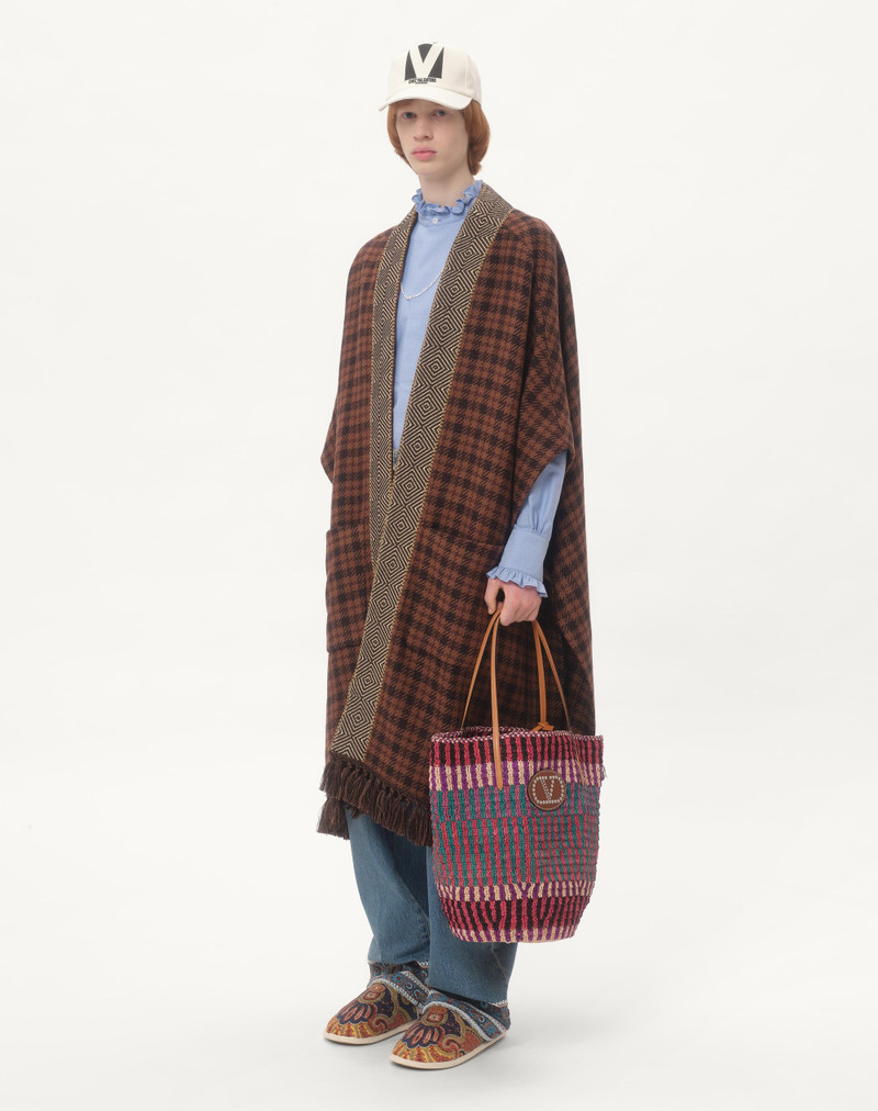Valentino WOOL CAPE WITH JACQUARD TRIM AND TASSELS ON THE HEM outlook