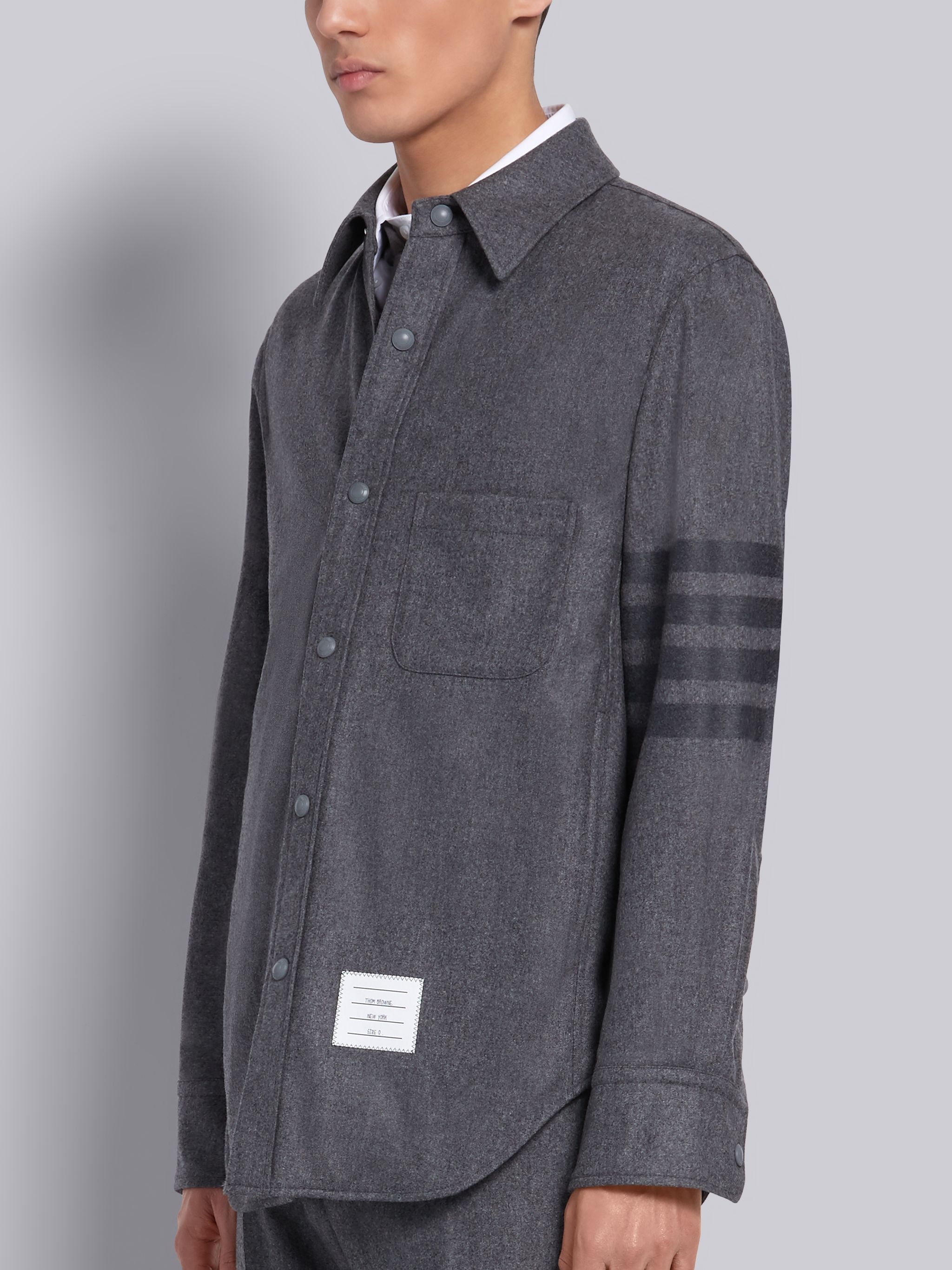 Medium Grey Wool Cashmere Flannel Tonal 4-Bar Shirt Jacket - 3