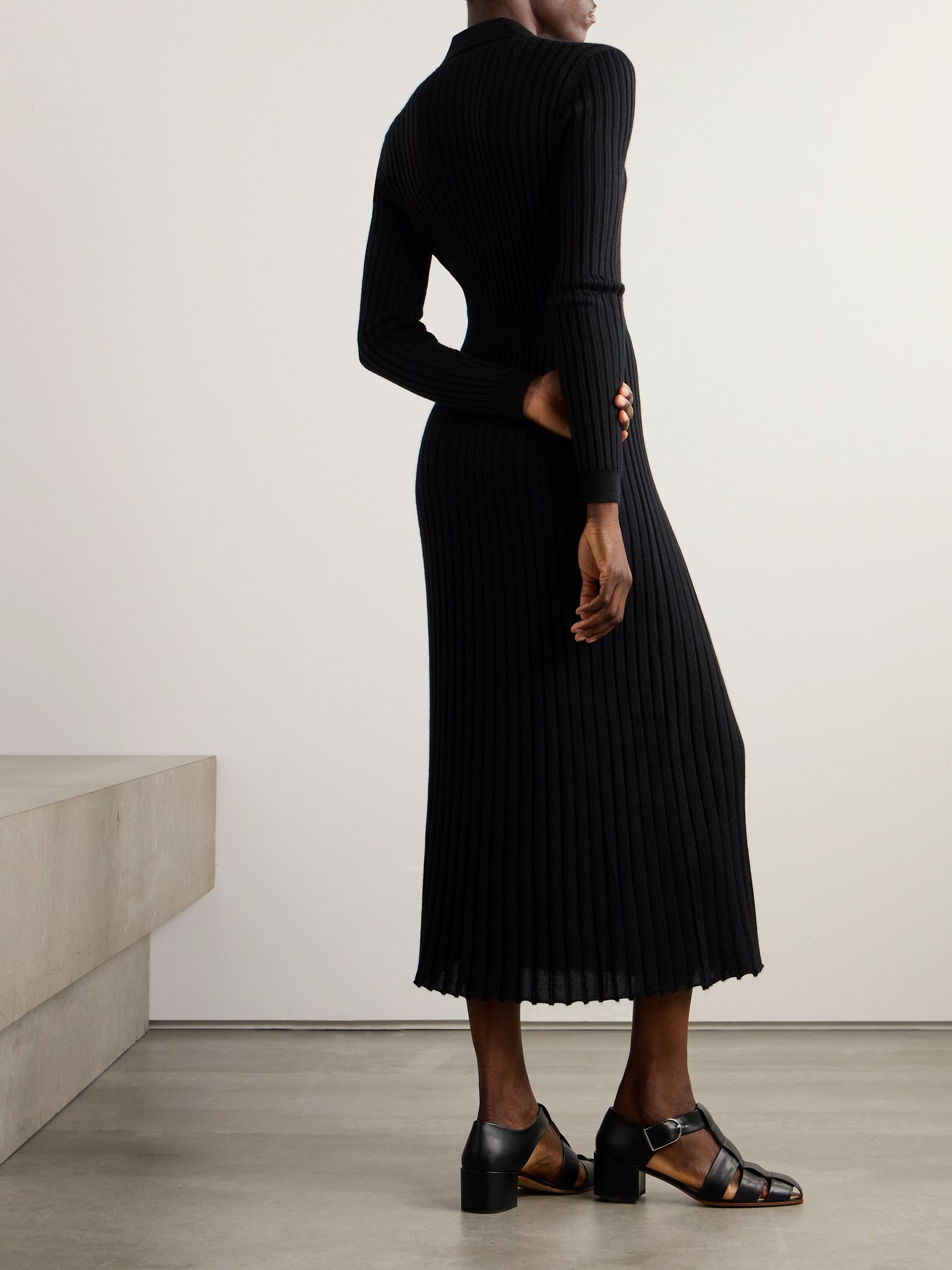 Ardor ribbed cashmere and silk-blend midi dress Black - 3