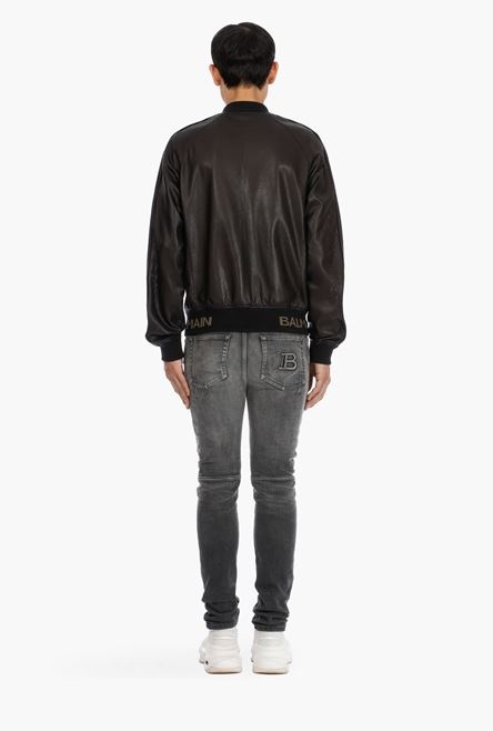 Reversible black leather bomber jacket - 3