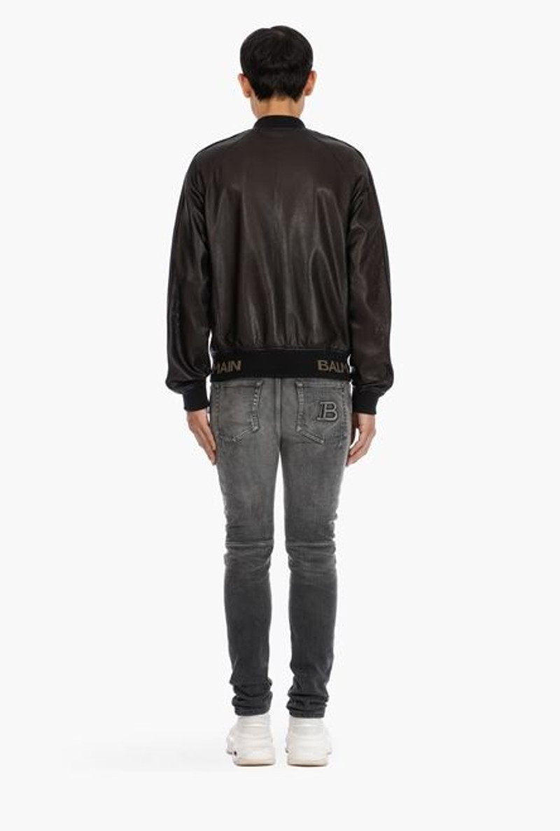 Reversible black leather bomber jacket 3