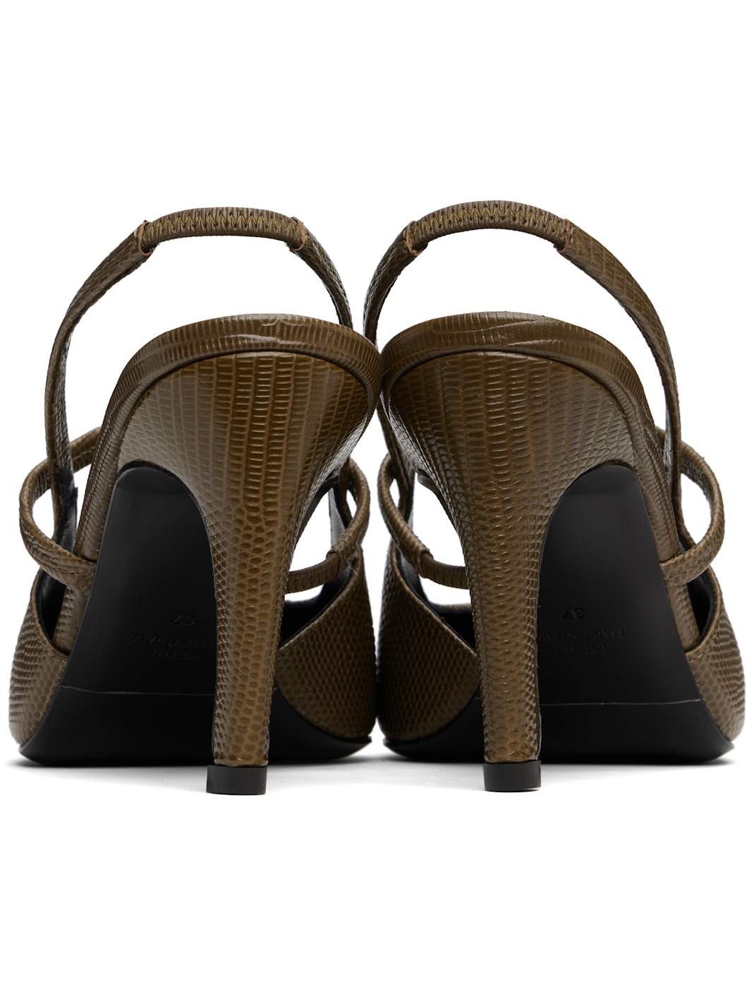 Khaki Lizard-Embossed Stiletto Slingback Heels - 2